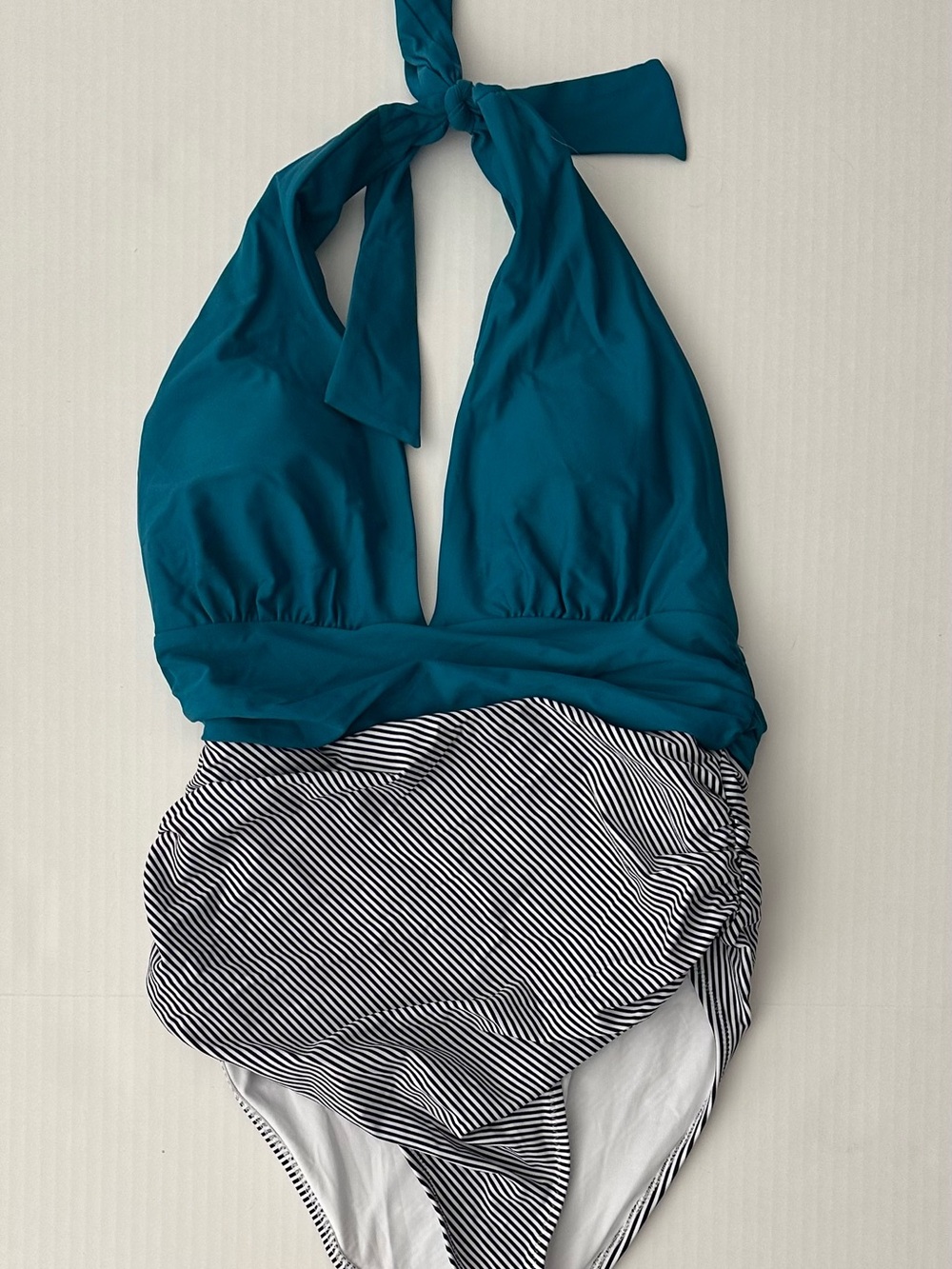 Cupshe Teal Halter One-Piece with Teal-and-White Stripes